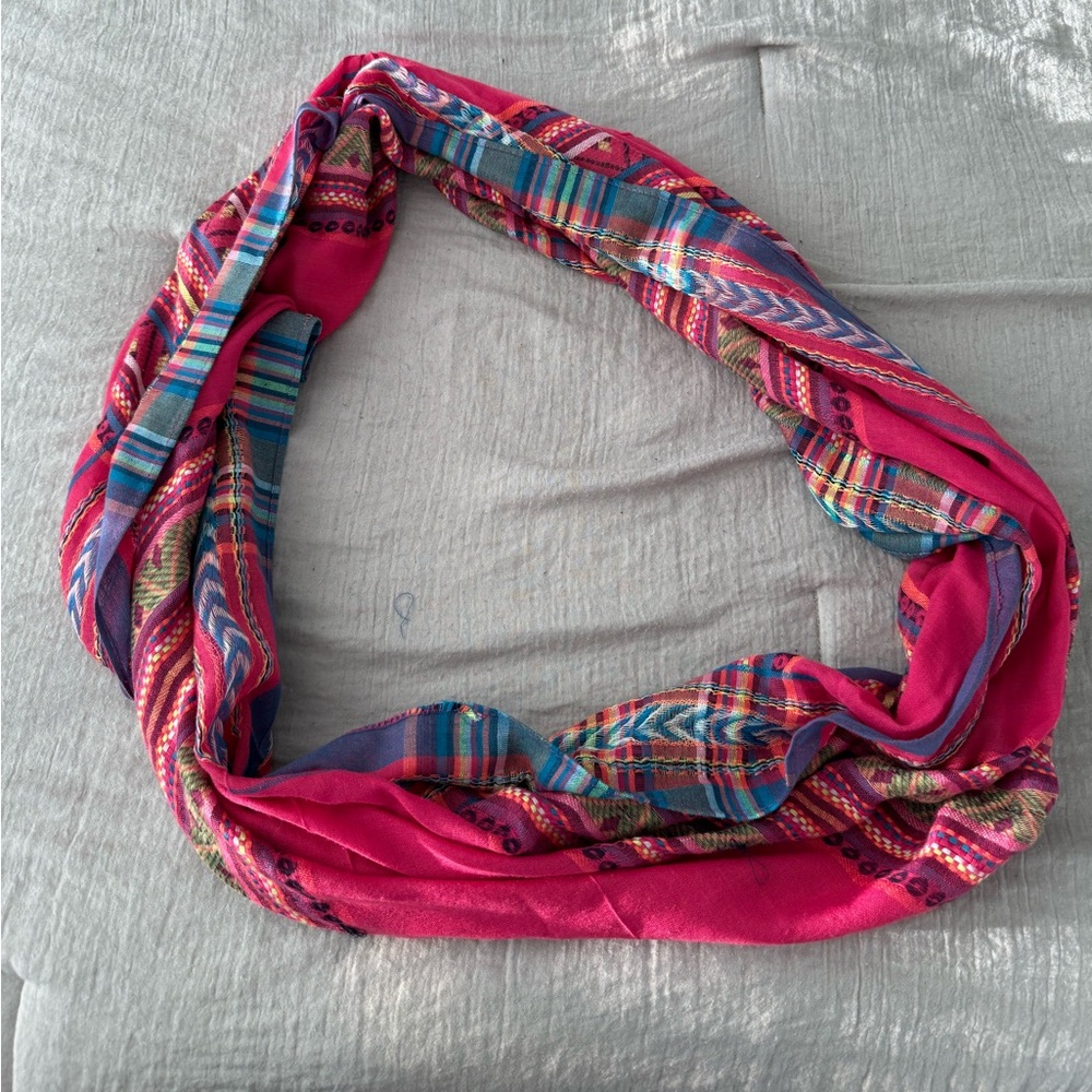 Vibrant Pink and Blue Patterned Scarf